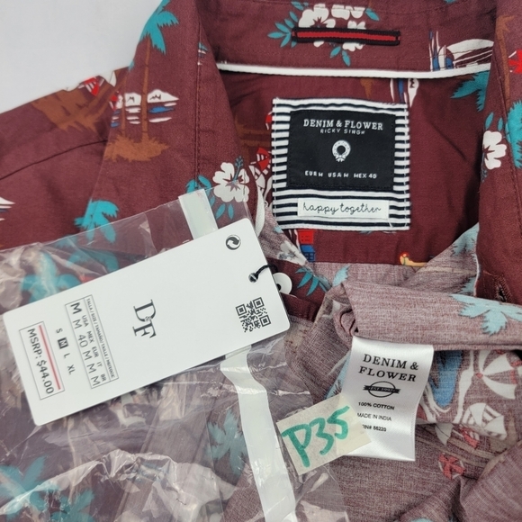 NWT Denim & Flower guitar Santa tropical Christmas holiday button down shirt - Picture 5 of 5